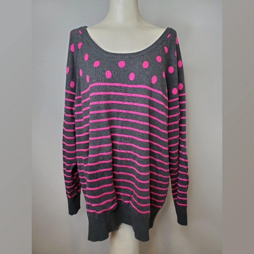 Torrid Fushia and Gray Polka Dot and Stripe Swtr